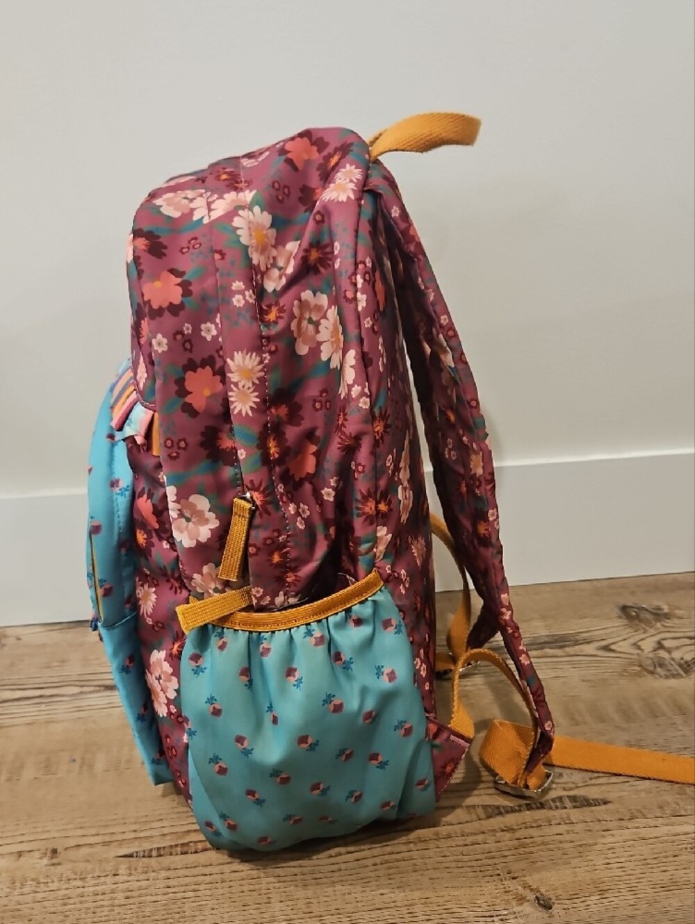 Matilda Jane Floral Kids Backpack in Mauve & Teal with Rainbow Trim - Picture 5 of 8